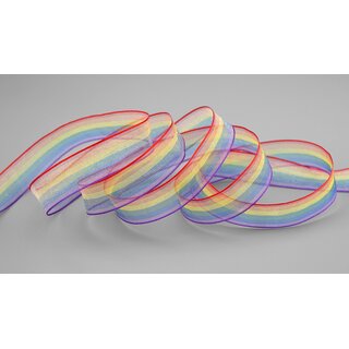 3 m x 15 mm Dekoband Chiffon Rainbow Regenbogen Schleifeband gestreift Geschenkband Liebe Frieden Stolz Toleranz Deko Band doppelseitig