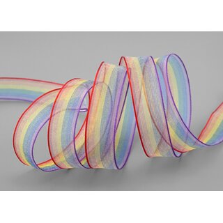 3 m x 15 mm Dekoband Chiffon Rainbow Regenbogen Schleifeband gestreift Geschenkband Liebe Frieden Stolz Toleranz Deko Band doppelseitig
