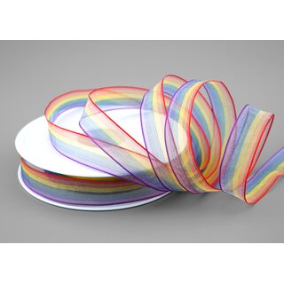 25 m x 15 mm Dekoband Chiffon Rainbow Regenbogen Schleifeband gestreift Geschenkband Liebe Frieden Stolz Toleranz Deko Band doppelseitig