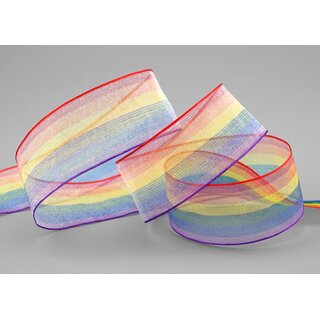 25 m x 25 mm Dekoband Chiffon Rainbow Regenbogen Schleifeband gestreift Geschenkband Liebe Frieden Stolz Toleranz Deko Band doppelseitig