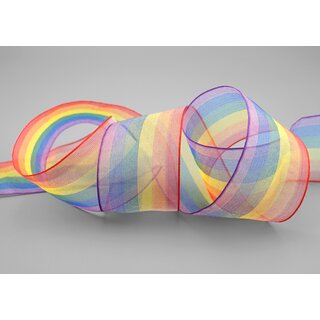 3 m x 40 mm Dekoband Chiffon Rainbow Regenbogen Schleifeband gestreift Geschenkband Liebe Frieden Stolz Toleranz Deko Band doppelseitig