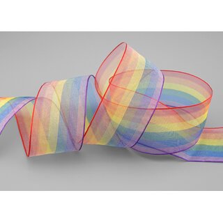 3 m x 40 mm Dekoband Chiffon Rainbow Regenbogen Schleifeband gestreift Geschenkband Liebe Frieden Stolz Toleranz Deko Band doppelseitig