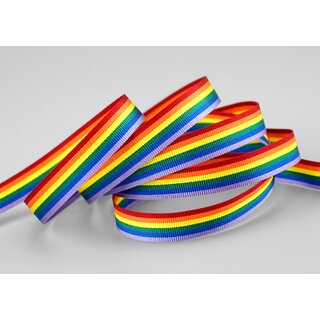 20 m x 10 mm Dekoband Rainbow Regenbogen Schleifeband gestreift Liebe Frieden Stolz Toleranz doppelseitig zum dekorieren nhen verpacken