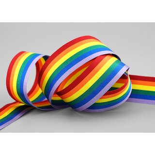 20 m x 25 mm Dekoband Rainbow Regenbogen Schleifeband gestreift Liebe Frieden Stolz Toleranz doppelseitig zum dekorieren nhen verpacken