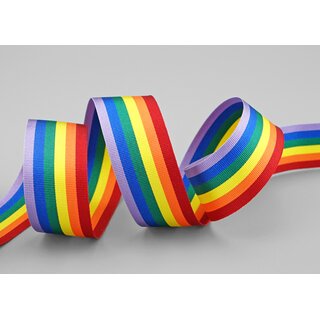 20 m x 25 mm Dekoband Rainbow Regenbogen Schleifeband gestreift Liebe Frieden Stolz Toleranz doppelseitig zum dekorieren nhen verpacken