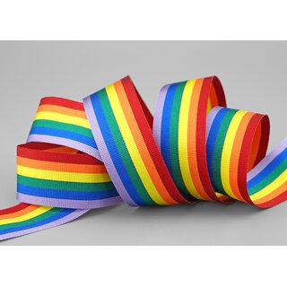 20 m x 25 mm Dekoband Rainbow Regenbogen Schleifeband gestreift Liebe Frieden Stolz Toleranz doppelseitig zum dekorieren nhen verpacken