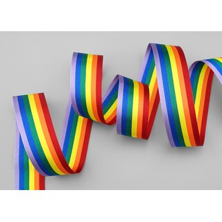 20 m x 25 mm Dekoband Rainbow Regenbogen Schleifeband gestreift Liebe Frieden Stolz Toleranz doppelseitig zum dekorieren nhen verpacken