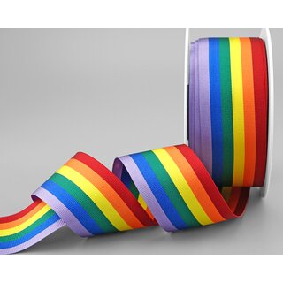 20 m x 35 mm Dekoband Rainbow Regenbogen Schleifeband gestreift Liebe Frieden Stolz Toleranz doppelseitig zum dekorieren nhen verpacken