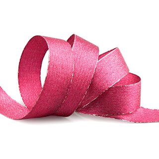 VIENNA 20 m x 25 mm PINK Silber Metallik Dekoband mit Lurex Brokat Geschenkband Schleifenband mit Glanz