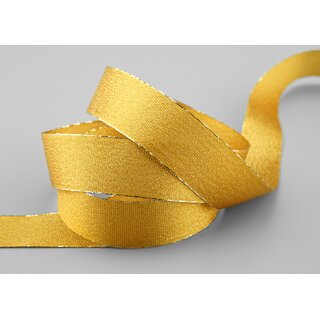 VIENNA 20 m x 25 mm SENF Gold Metallik Dekoband mit Lurex Brokat Geschenkband Schleifenband mit Glanz