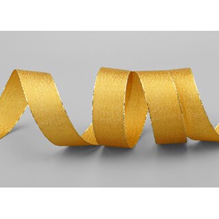 VIENNA 20 m x 25 mm SENF Gold Metallik Dekoband mit Lurex Brokat Geschenkband Schleifenband mit Glanz