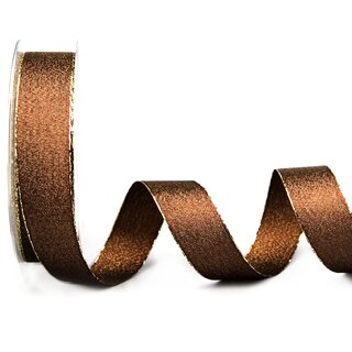 VIENNA 20 m x 25 mm BRAUN Gold Metallik Dekoband mit Lurex Brokat Geschenkband Schleifenband mit Glanz