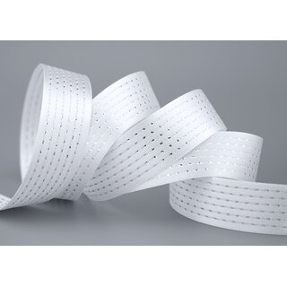 Satinband mit Lurex Punkten WEISS Silber 3 m x 25 mm Strngchen Dekoband Schleifenband 