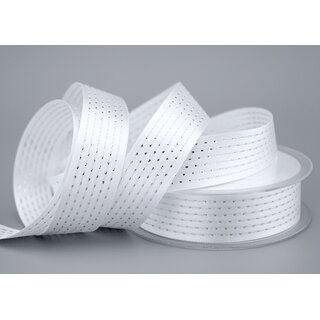 Satinband mit Lurex Punkten WEISS Silber 20 m x 25 mm...