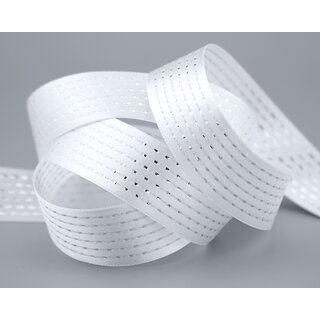 Satinband mit Lurex Punkten WEISS Silber 20 m x 25 mm Rolle Dekoband Schleifenband 