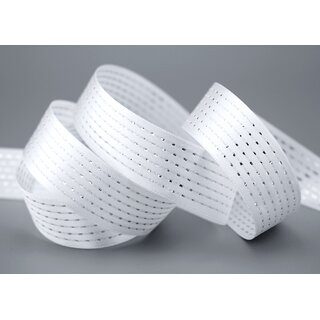 Satinband mit Lurex Punkten WEISS Silber 20 m x 25 mm Rolle Dekoband Schleifenband 