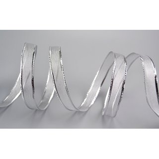 20 m x 15 mm Dekoband LUX SILBER glnzend Schleifenband Geschenkband mit Draht Weihnachten mit Glanz elegant metallic