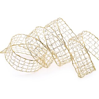 3 m x 25 mm Gitterband Alex Gold Dekoband mit Drahtkanten Drahtkantenband Glanz Lurexband Netzband Floristik Lurex