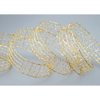 3 m x 25 mm Gitterband Alex Gold Dekoband mit Drahtkanten Drahtkantenband Glanz Lurexband Netzband Floristik Lurex