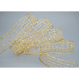 3 m x 25 mm Gitterband Alex Gold Dekoband mit Drahtkanten Drahtkantenband Glanz Lurexband Netzband Floristik Lurex