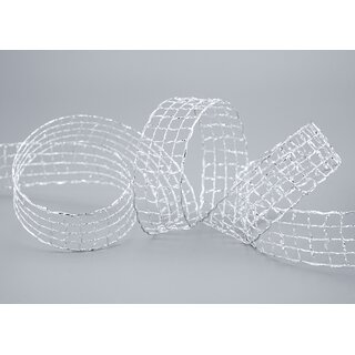 20 m x 25 mm Gitterband Alex SILBER Dekoband mit Drahtkanten Drahtkantenband Glanz Lurexband Netzband Floristik Lurex