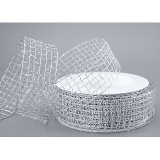 20 m x 40 mm Gitterband Alex SILBER Dekoband mit Drahtkanten Drahtkantenband Glanz Lurexband Netzband Floristik Lurex