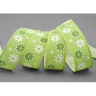3 m x 25 mm Baumwollband Blumen GRN Dekoband Schleifenband Baumwolle Geschenkband 100% biologisch abbaubar umweltfreundlich Band 