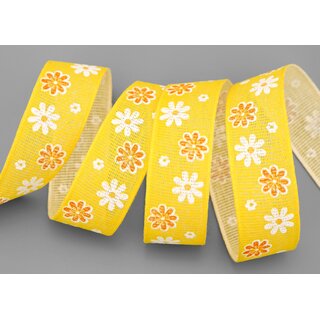 3 m x 25 mm Baumwollband Blumen GELB Dekoband Schleifenband Baumwolle Geschenkband 100% biologisch abbaubar umweltfreundlich Band 