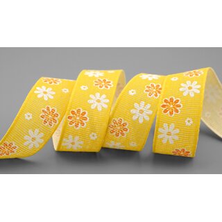 3 m x 25 mm Baumwollband Blumen GELB Dekoband Schleifenband Baumwolle Geschenkband 100% biologisch abbaubar umweltfreundlich Band 