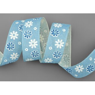 3 m x 25 mm Baumwollband Blumen HELLBLAU Dekoband Schleifenband Baumwolle Geschenkband 100% biologisch abbaubar umweltfreundlich Band 
