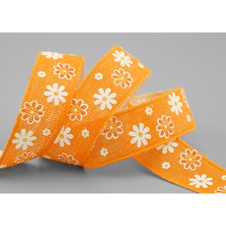 3 m x 25 mm Baumwollband Blumen ORANGE Dekoband Schleifenband Baumwolle Geschenkband 100% biologisch abbaubar umweltfreundlich Band 