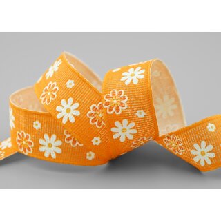 3 m x 25 mm Baumwollband Blumen ORANGE Dekoband Schleifenband Baumwolle Geschenkband 100% biologisch abbaubar umweltfreundlich Band 