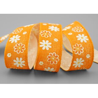 3 m x 25 mm Baumwollband Blumen ORANGE Dekoband Schleifenband Baumwolle Geschenkband 100% biologisch abbaubar umweltfreundlich Band 