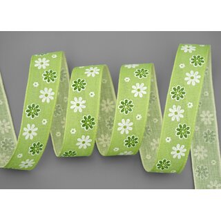 20 m x 25 mm Baumwollband Blumen GRN Dekoband Schleifenband Baumwolle Geschenkband 100% biologisch abbaubar umweltfreundlich Band 