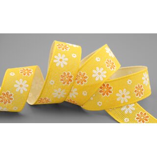 20 m x 25 mm Baumwollband Blumen GELB Dekoband Schleifenband Baumwolle Geschenkband 100% biologisch abbaubar umweltfreundlich Band 