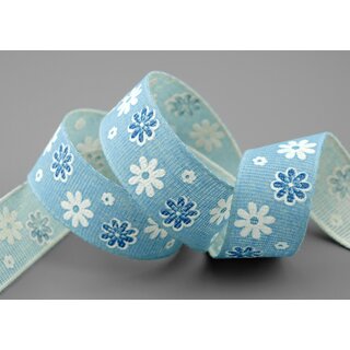 20 m x 25 mm Baumwollband Blumen HELLBLAU Dekoband Schleifenband Baumwolle Geschenkband 100% biologisch abbaubar umweltfreundlich Band 