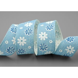20 m x 25 mm Baumwollband Blumen HELLBLAU Dekoband Schleifenband Baumwolle Geschenkband 100% biologisch abbaubar umweltfreundlich Band 