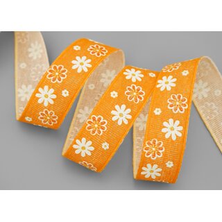 20 m x 25 mm Baumwollband Blumen ORANGE Dekoband Schleifenband Baumwolle Geschenkband 100% biologisch abbaubar umweltfreundlich Band 