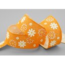 20 m x 25 mm Baumwollband Blumen ORANGE Dekoband...
