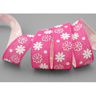 20 m x 25 mm Baumwollband Blumen PINK Dekoband Schleifenband Baumwolle Geschenkband 100% biologisch abbaubar umweltfreundlich Band 