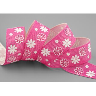 20 m x 25 mm Baumwollband Blumen PINK Dekoband Schleifenband Baumwolle Geschenkband 100% biologisch abbaubar umweltfreundlich Band 
