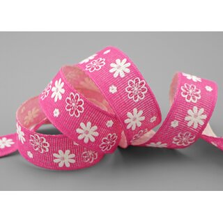 20 m x 25 mm Baumwollband Blumen PINK Dekoband Schleifenband Baumwolle Geschenkband 100% biologisch abbaubar umweltfreundlich Band 