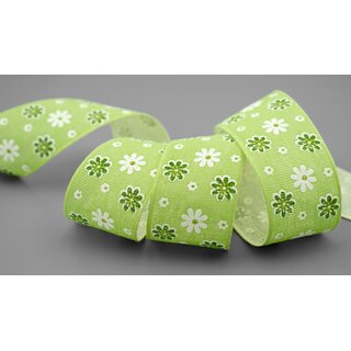 3 m x 40 mm Baumwollband Blumen GRN Dekoband Schleifenband Baumwolle Geschenkband 100% biologisch abbaubar umweltfreundlich Band 