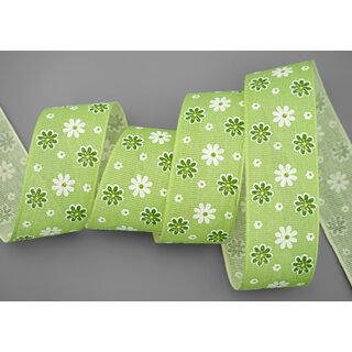 3 m x 40 mm Baumwollband Blumen GRN Dekoband Schleifenband Baumwolle Geschenkband 100% biologisch abbaubar umweltfreundlich Band 