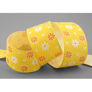 3 m x 40 mm Baumwollband Blumen GELB Dekoband Schleifenband Baumwolle Geschenkband 100% biologisch abbaubar umweltfreundlich Band 