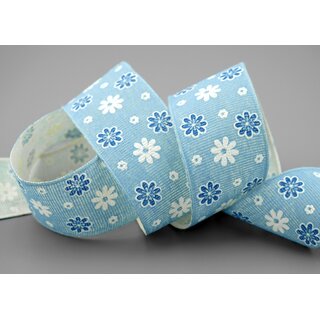 3 m x 40 mm Baumwollband Blumen HELLBLAU Dekoband Schleifenband Baumwolle Geschenkband 100% biologisch abbaubar umweltfreundlich Band 