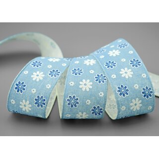 3 m x 40 mm Baumwollband Blumen HELLBLAU Dekoband Schleifenband Baumwolle Geschenkband 100% biologisch abbaubar umweltfreundlich Band 