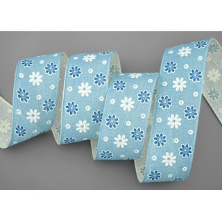3 m x 40 mm Baumwollband Blumen HELLBLAU Dekoband Schleifenband Baumwolle Geschenkband 100% biologisch abbaubar umweltfreundlich Band 