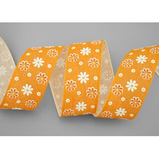 3 m x 40 mm Baumwollband Blumen ORANGE Dekoband Schleifenband Baumwolle Geschenkband 100% biologisch abbaubar umweltfreundlich Band 
