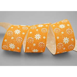 3 m x 40 mm Baumwollband Blumen ORANGE Dekoband Schleifenband Baumwolle Geschenkband 100% biologisch abbaubar umweltfreundlich Band 
